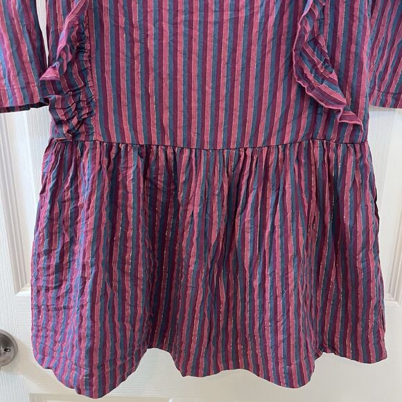 Tea Collection Purple Metallic Stripe Ruffle Dress Girls Size 7 - Picture 5 of 10